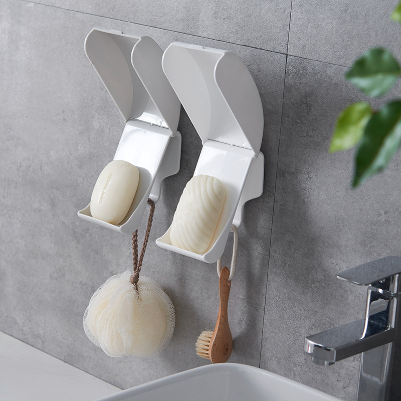 Wall-mounted soap box with lid, no drilling, traceless soap box, double-layer draining, bathroom and toilet storage rack details Picture