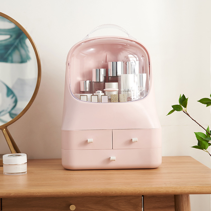 Solid-color cosmetic storage box, dust-proof and soundproof, the same style as home desktop, large-capacity dressing table, skin care product rack