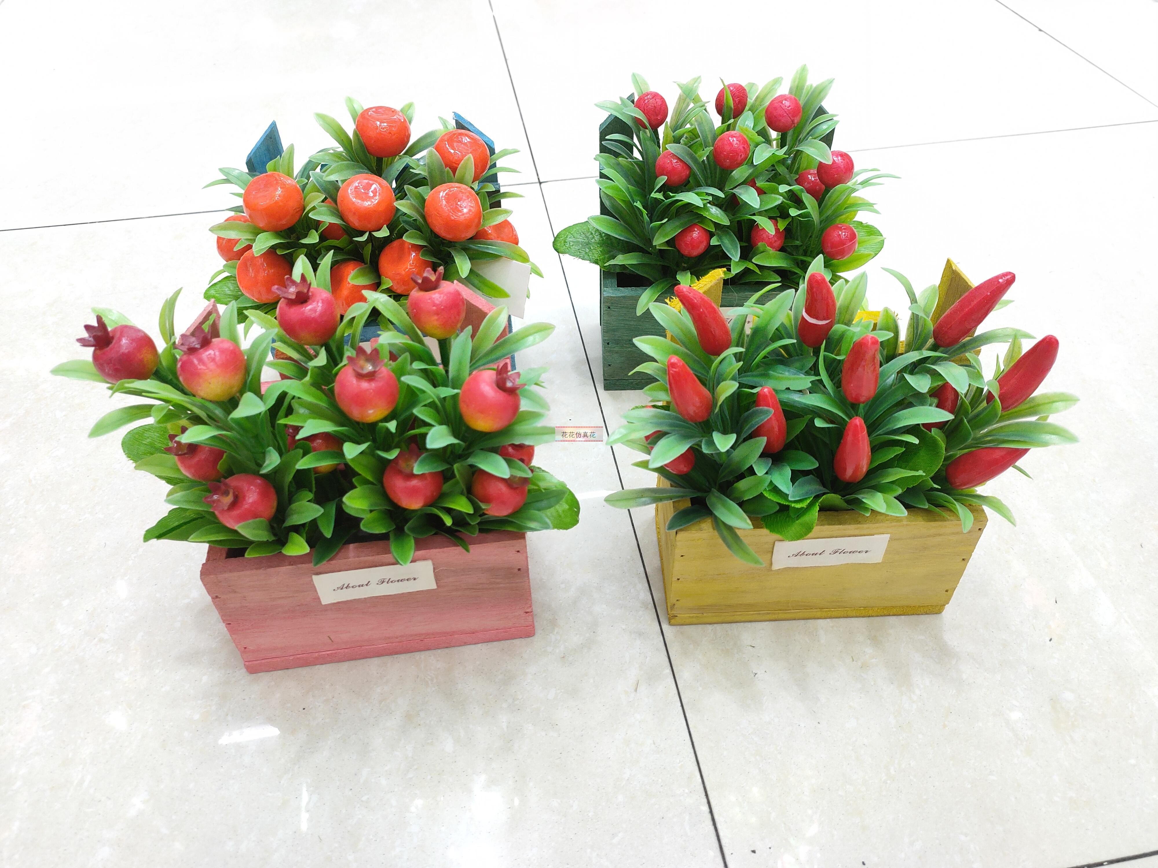 仿真植物木头盆水果系列盆栽可装饰墙面摆放餐桌书桌等等