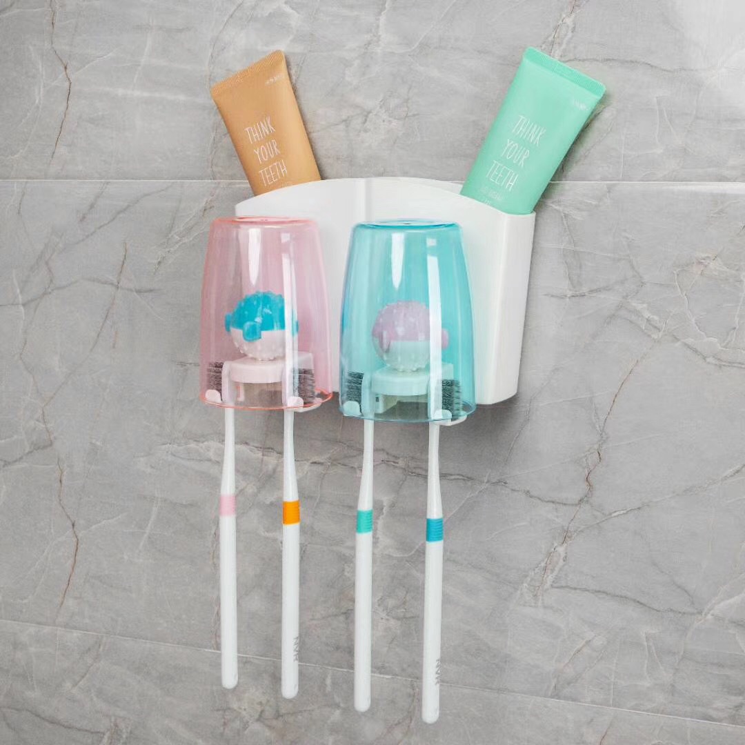 Creative Internet celebrity products with two cups toothbrush cup holder Bathroom cup toothpaste holder wholesale RS-7464 washing-up set thumbnail