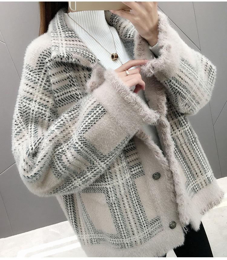 水貂绒外套女装加厚开衫2018冬季新款韩版宽松上衣女毛衣夹克百搭