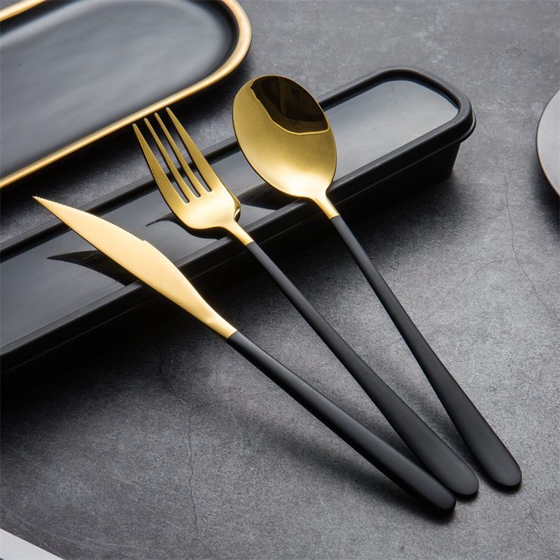 不锈钢304 韩式刀叉勺三件套 筷子勺叉便携餐具
