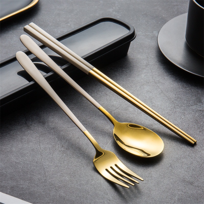 Stainless steel 304 Korean-style knife, fork and spoon three-piece set Portable tableware with chopsticks, spoons and forks details Picture