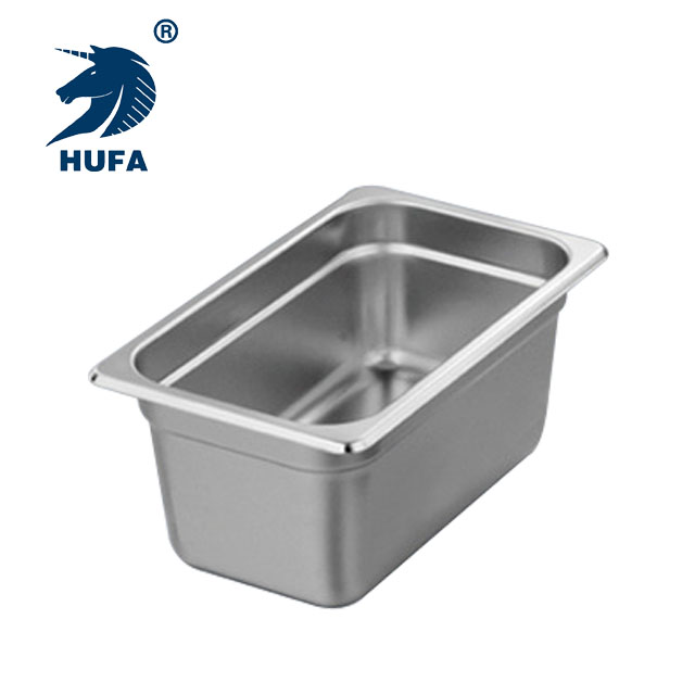 Customized 1/4 10cm deep European-style metal storage container, stackable stainless steel perforated Gn pan size Item Picture