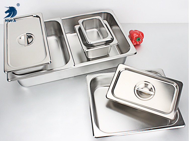 Customized 1/4 10cm deep European-style metal storage container, stackable stainless steel perforated Gn pan size