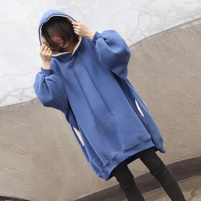 #【 Real Shot 】 A plus-size, chubby girl's Korean style, laid-back pullover, pure cotton and fleece hoodie in autumn and winter details Picture