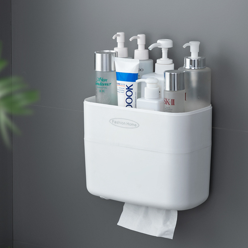 Double-layer storage rack for toilet paper boxes, bathroom tissues, toilet home, non-perforating, creative waterproof toilet paper roll tubes Application Scenario
