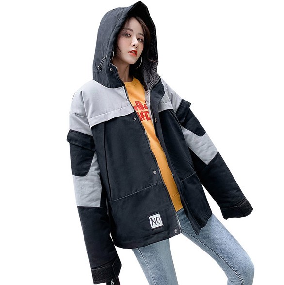 A real photo of a cotton-padded jacket for 2019 winter, featuring a loose Korean-style bf hooded jacket and an Instagram-style short workwear for women Item Picture