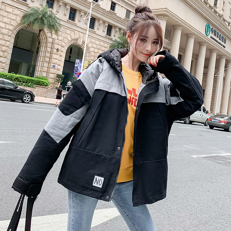 A real photo of a cotton-padded jacket for 2019 winter, featuring a loose Korean-style bf hooded jacket and an Instagram-style short workwear for women details Picture