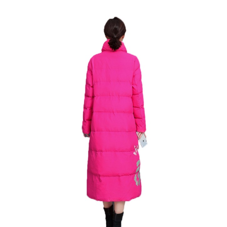 Retro Chinese-style long cotton-padded jacket for women, 2019 new stand-up collar printed down cotton-padded jacket with buttons, ethnic style mom dress Item Picture
