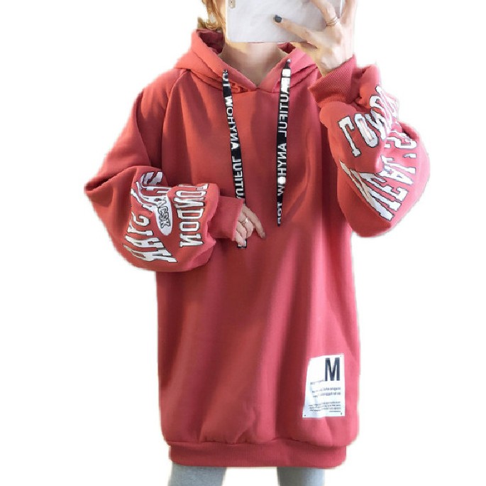 250-gram David hoodie for autumn and winter, a long-sleeved sweatshirt with a hood, fleece cuffs and lettered print for women Item Picture