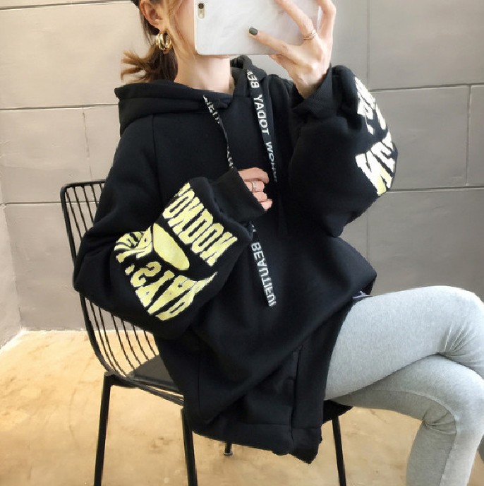 250-gram David hoodie for autumn and winter, a long-sleeved sweatshirt with a hood, fleece cuffs and lettered print for women Specification image
