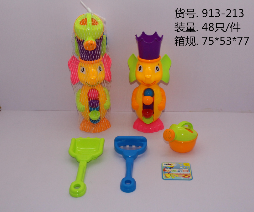Factory direct sale 913-213 Hourglass Cartoon Elephant Children's Beach Toy Set, 6-piece beach set full figure