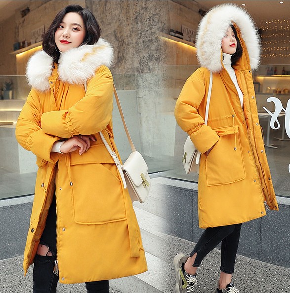 A new mid-length, cinched-waist, loose down cotton-padded jacket for women in the 2019 winter season, featuring Korean style Item Picture