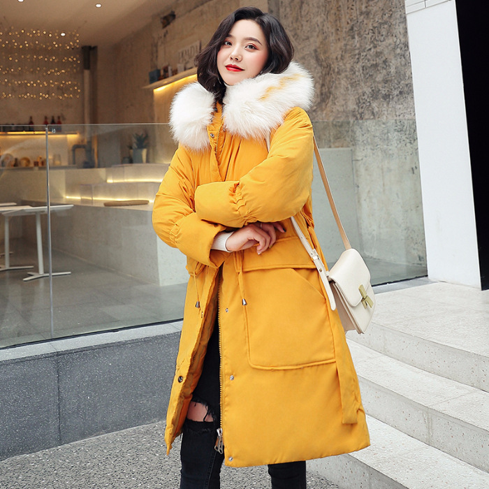 A new mid-length, cinched-waist, loose down cotton-padded jacket for women in the 2019 winter season, featuring Korean style Specification image