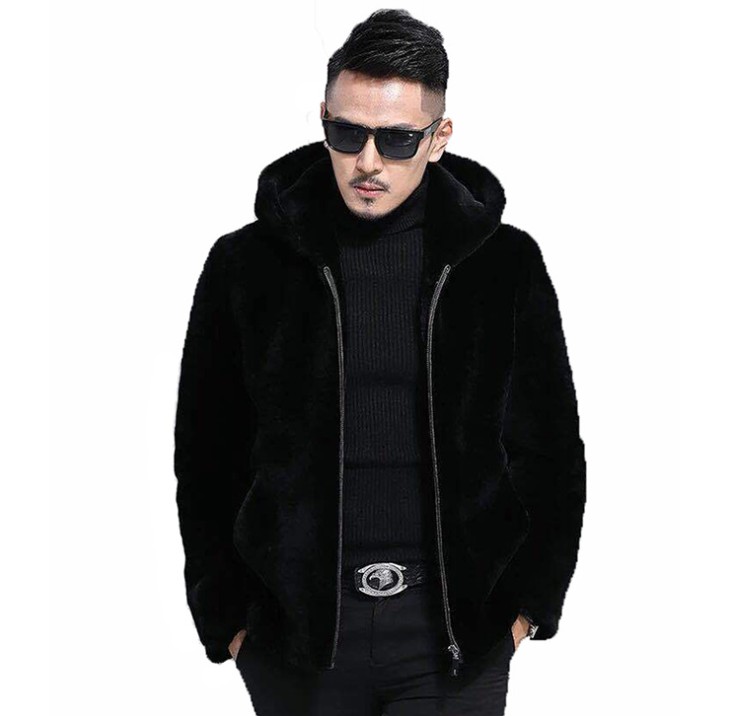 A Korean-style slim-fit men's leather jacket that imitates fur, a casual and fashionable men's leather jacket Item Picture
