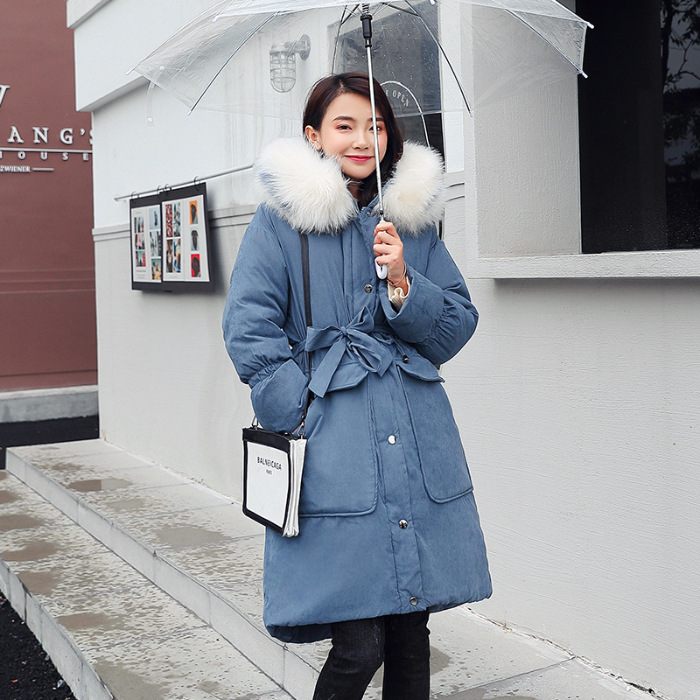 A new mid-length, cinched-waist, loose down cotton-padded jacket for women in the 2019 winter season, featuring Korean style details Picture