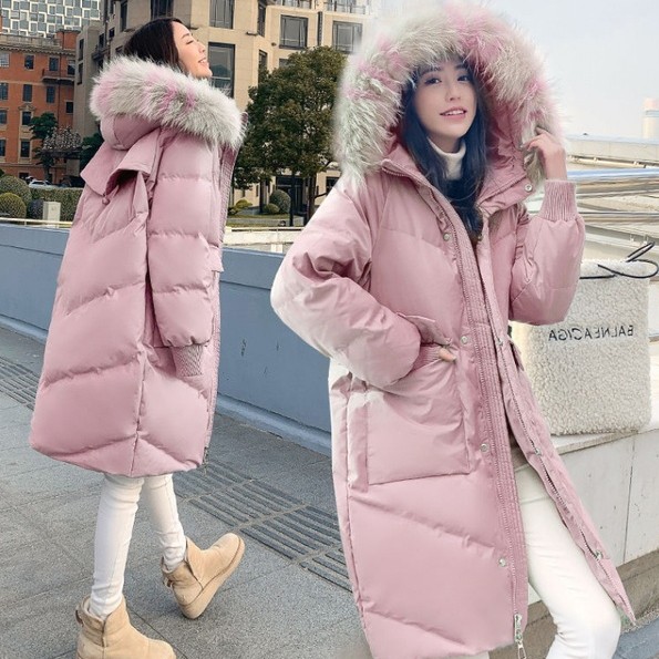Official website picture: White duck down 2019 large fur collar down jacket for women, mid-length, loose and thick, slimming coat for women in winter details Picture