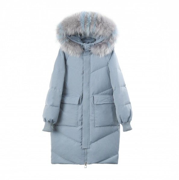 Official website picture: White duck down 2019 large fur collar down jacket for women, mid-length, loose and thick, slimming coat for women in winter Item Picture
