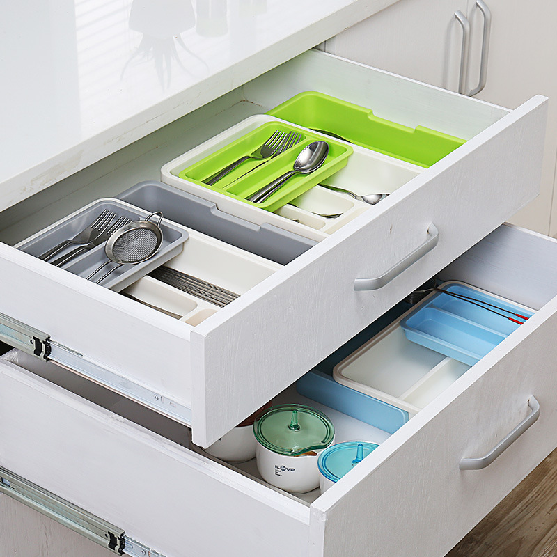 Retractable kitchen storage rack, tableware drawer, organizing and storage box, freely separable and compartment-divided plastic organizing box Specification image