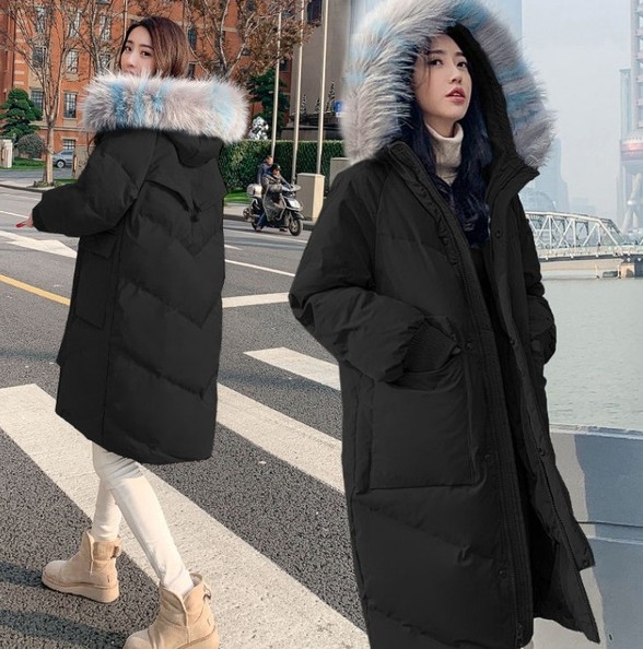 Official website picture: White duck down 2019 large fur collar down jacket for women, mid-length, loose and thick, slimming coat for women in winter Application Scenario