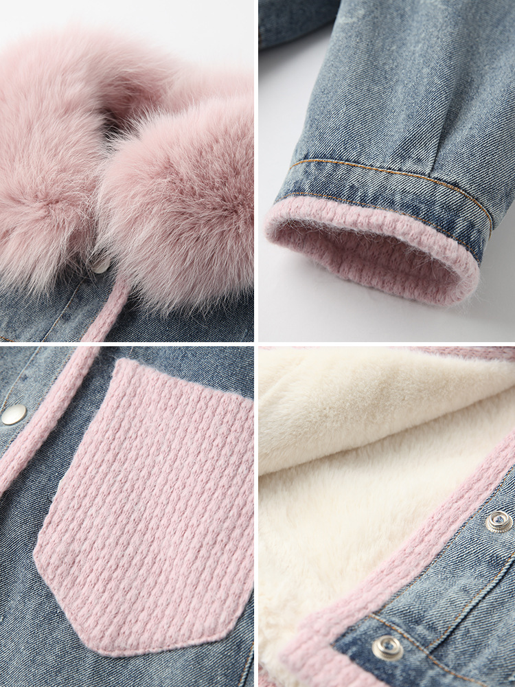 Korean style fashionable large fur collar fleece denim cotton-padded jacket for women autumn and winter 2019 new thickened loose patchwork cotton-padded jacket Application Scenario