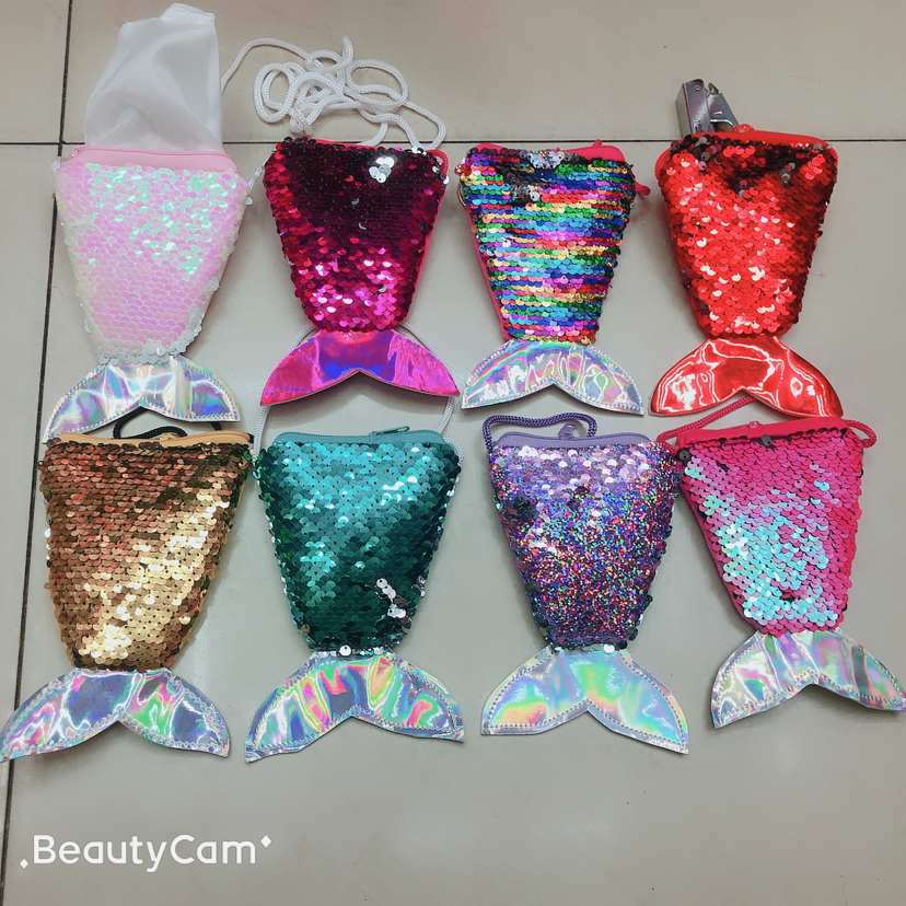 Coin purse, plush mermaid tail, mermaid sequined shoulder bag, coin purse, mermaid tail wallet, single-shoulder bag