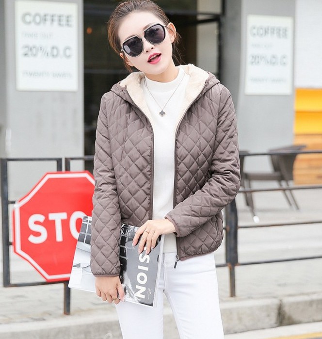 Autumn and winter checkered embroidered short coat with fleece and thickened lambskin cotton-padded jacket Application Scenario