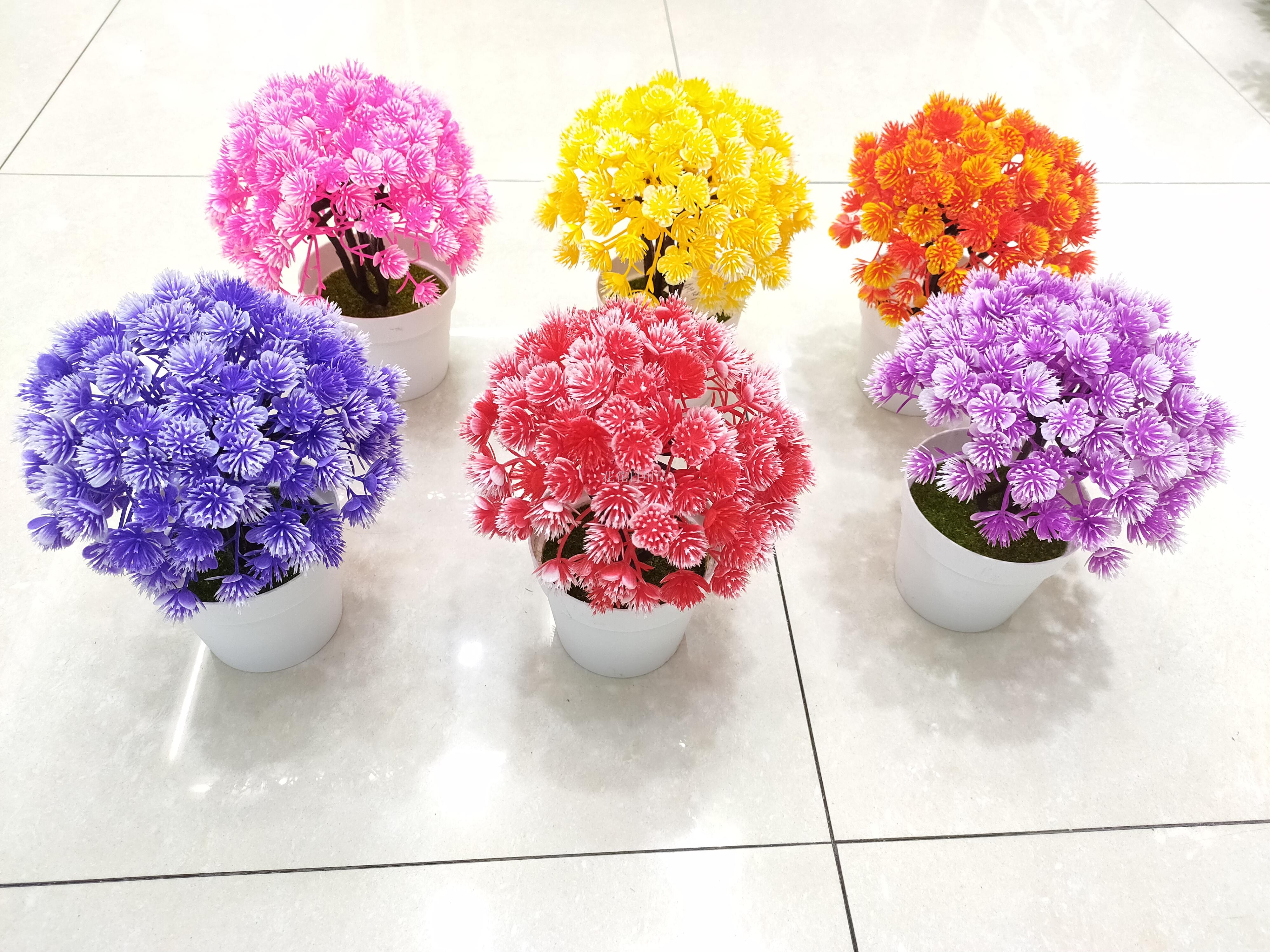 新款白色盆彩色松仿真花盆景客厅装饰品家居搭配假花喜庆物品