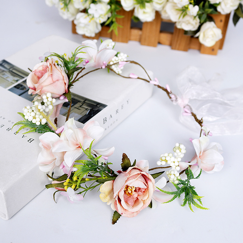 Popular foreign trade flower garlands, green artificial flowers, flower headbands, wedding and travel commemorative headwear, bride's wedding dress and hair accessories Specification image