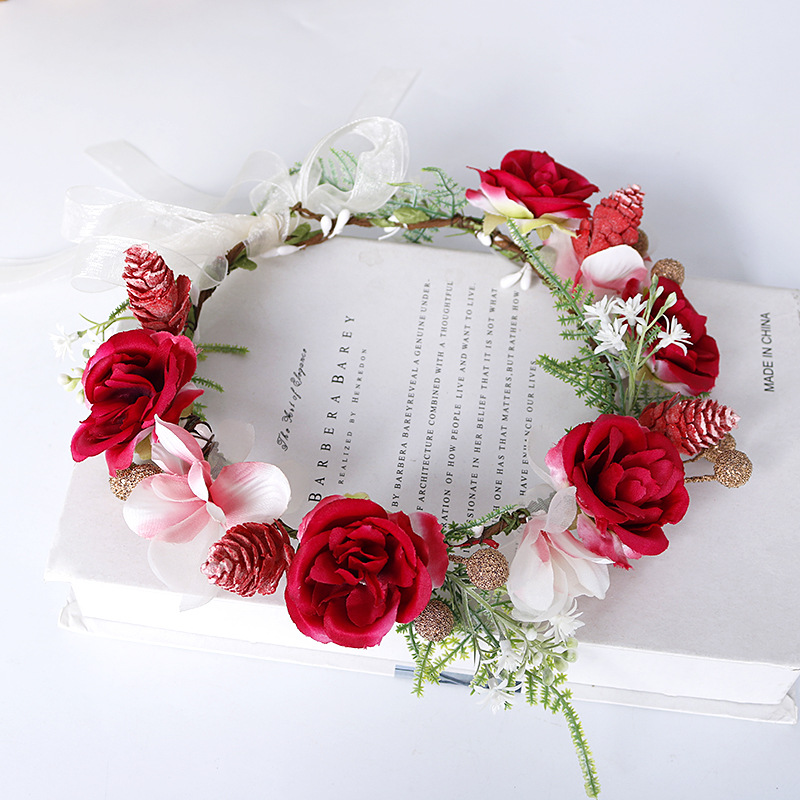 Korean-style bride's headwear wreath, forest girl's hair tie, sweet rose flower head wreath, photo shoot, studio vacation details Picture