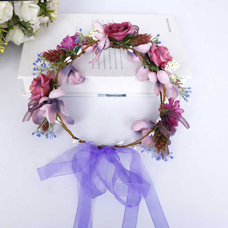 Xinyun Bride headwear, European and American garlands, hair accessories, wedding ornaments, hair flowers, children's purple romantic tie garlands wholesale Application Scenario