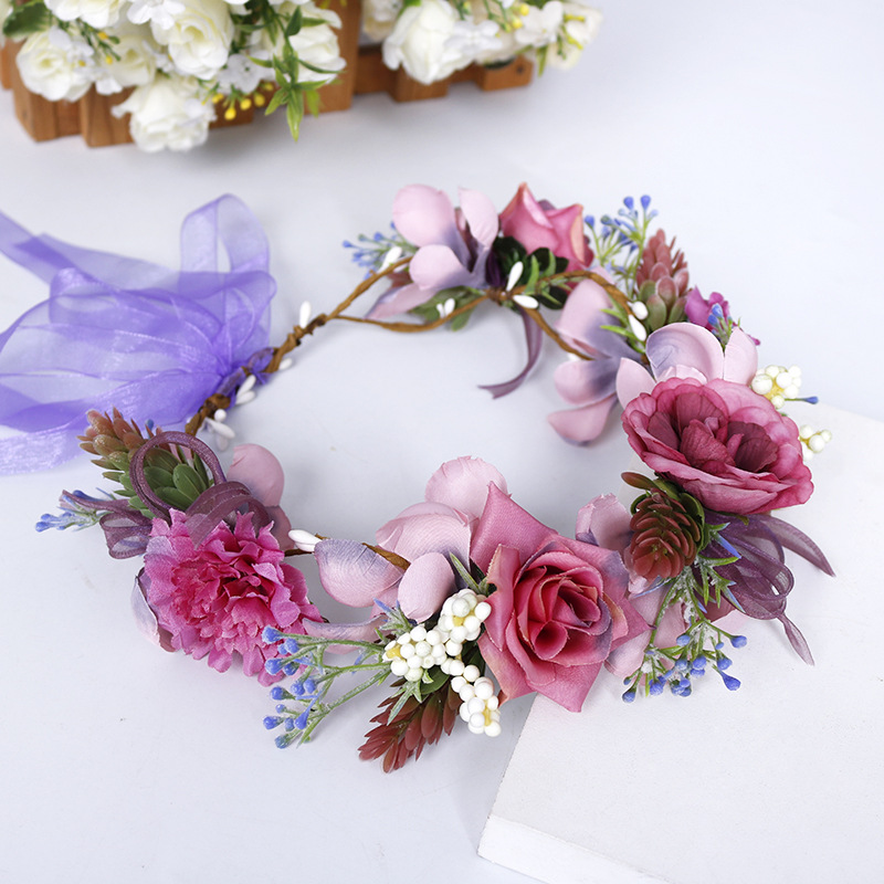 Xinyun Bride headwear, European and American garlands, hair accessories, wedding ornaments, hair flowers, children's purple romantic tie garlands wholesale Specification image
