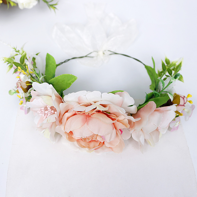 Handcrafted pink peony headband, Bohemian faux flower sweet garland headband