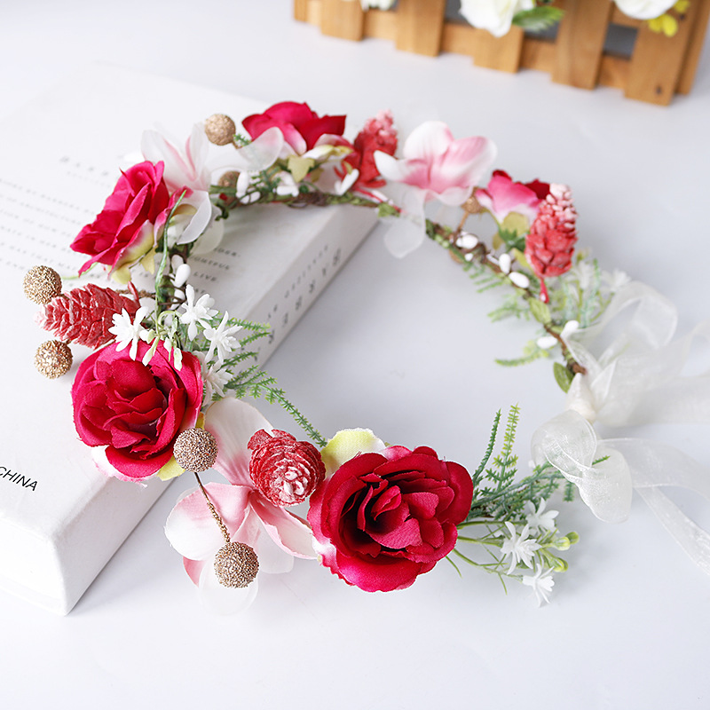 Korean-style bride's headwear wreath, forest girl's hair tie, sweet rose flower head wreath, photo shoot, studio vacation