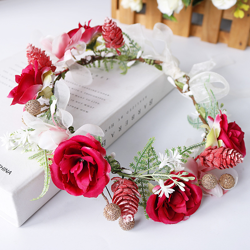 Korean-style bride's headwear wreath, forest girl's hair tie, sweet rose flower head wreath, photo shoot, studio vacation Specification image