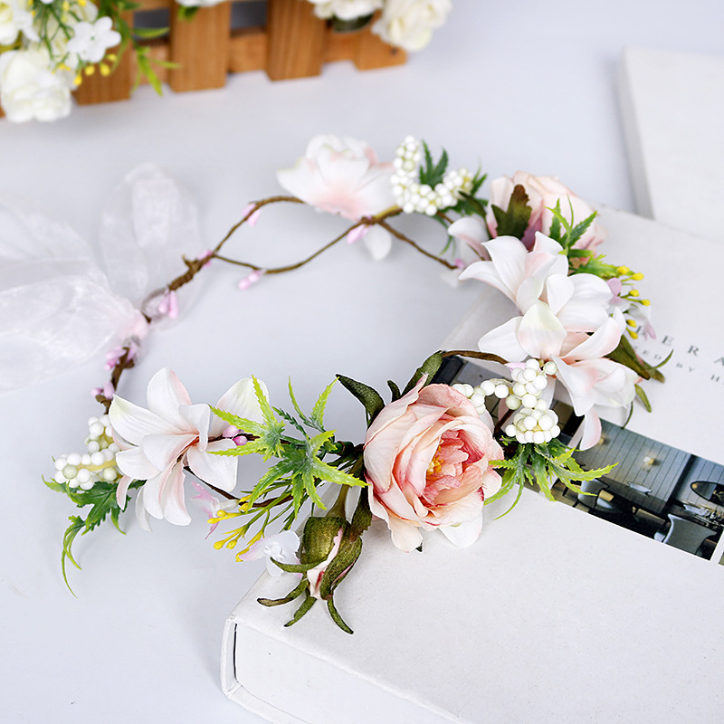 Popular foreign trade flower garlands, green artificial flowers, flower headbands, wedding and travel commemorative headwear, bride's wedding dress and hair accessories