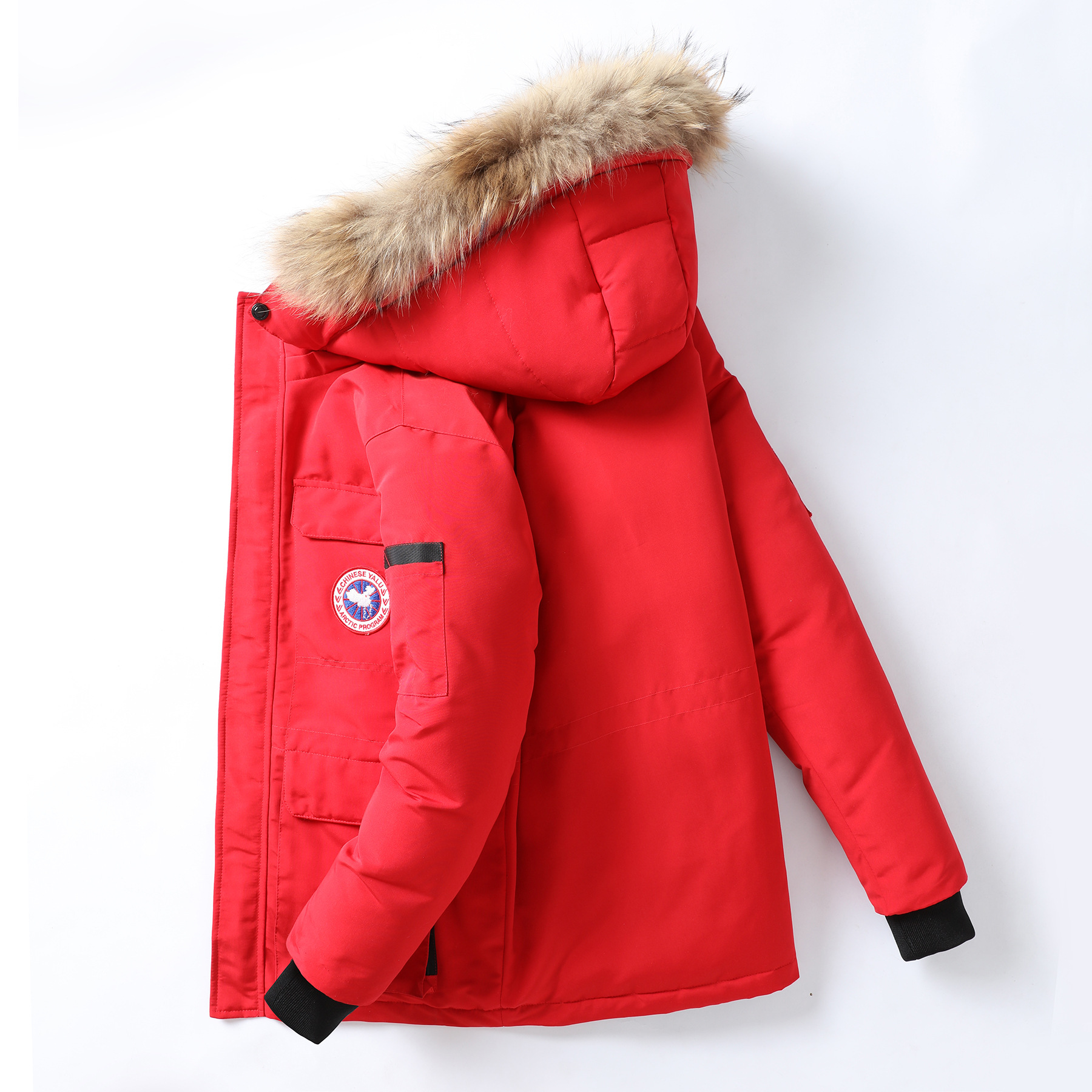 New autumn and winter styles of large-necked cotton-padded jackets, men's mid-length, hooded and detachable large-necked cotton-padded jackets, large-sized winter wear for young people details Picture