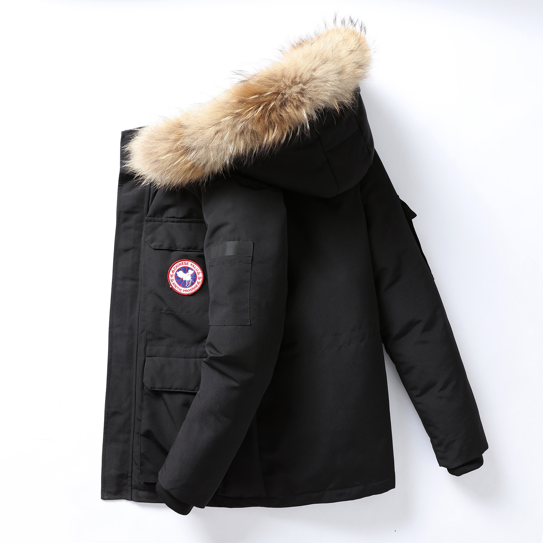 New autumn and winter styles of large-necked cotton-padded jackets, men's mid-length, hooded and detachable large-necked cotton-padded jackets, large-sized winter wear for young people