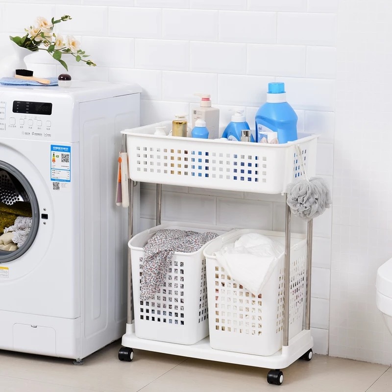 Plastic multi-layer dirty clothes basket storage rack, dirty clothes storage basket, storage rack, storage basket, dirty clothes basket Application Scenario
