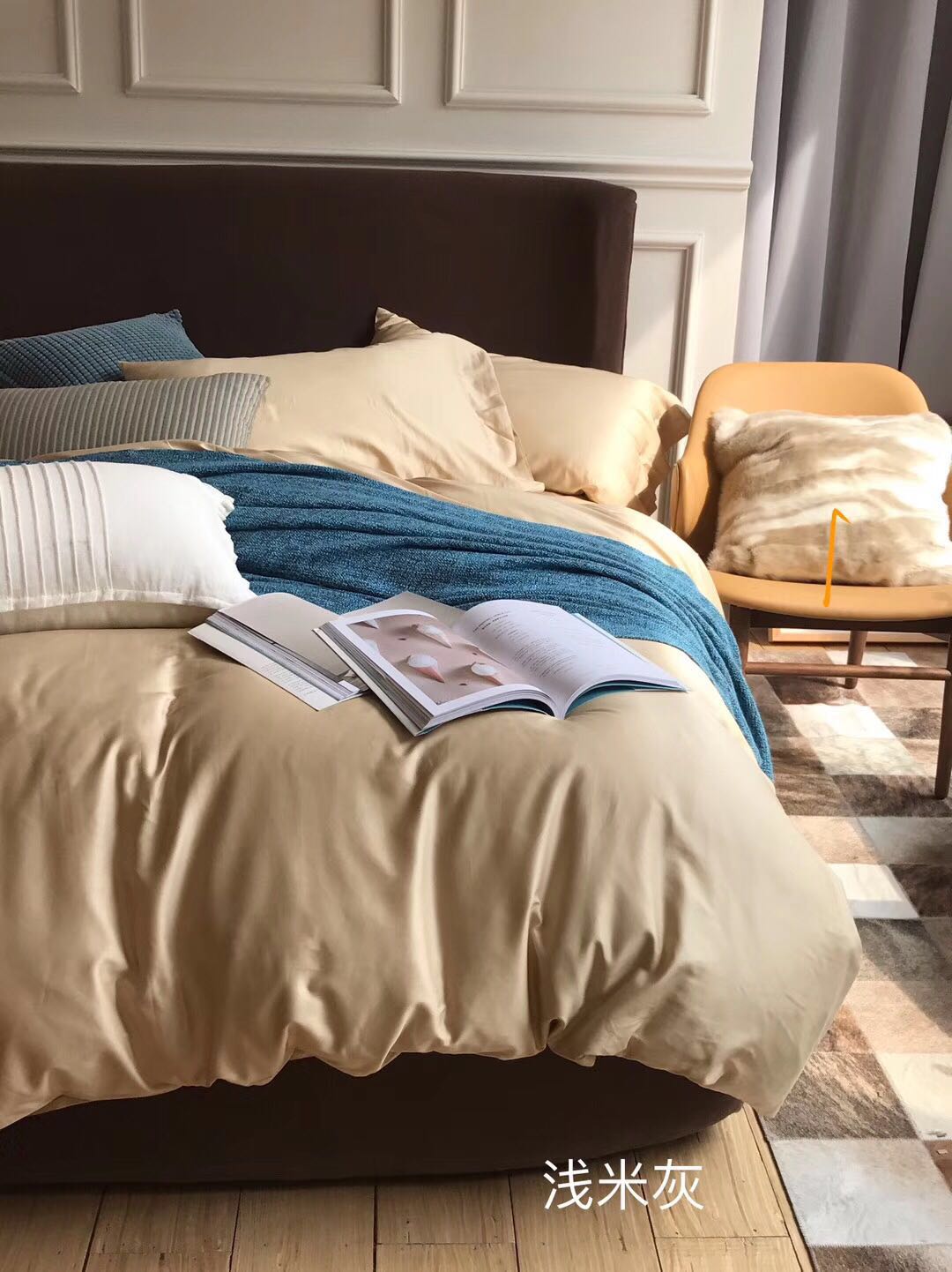 60S Xinjiang long-staple cotton solid color Four-piece set, all-cotton simple solid color bed four-piece set Item Picture