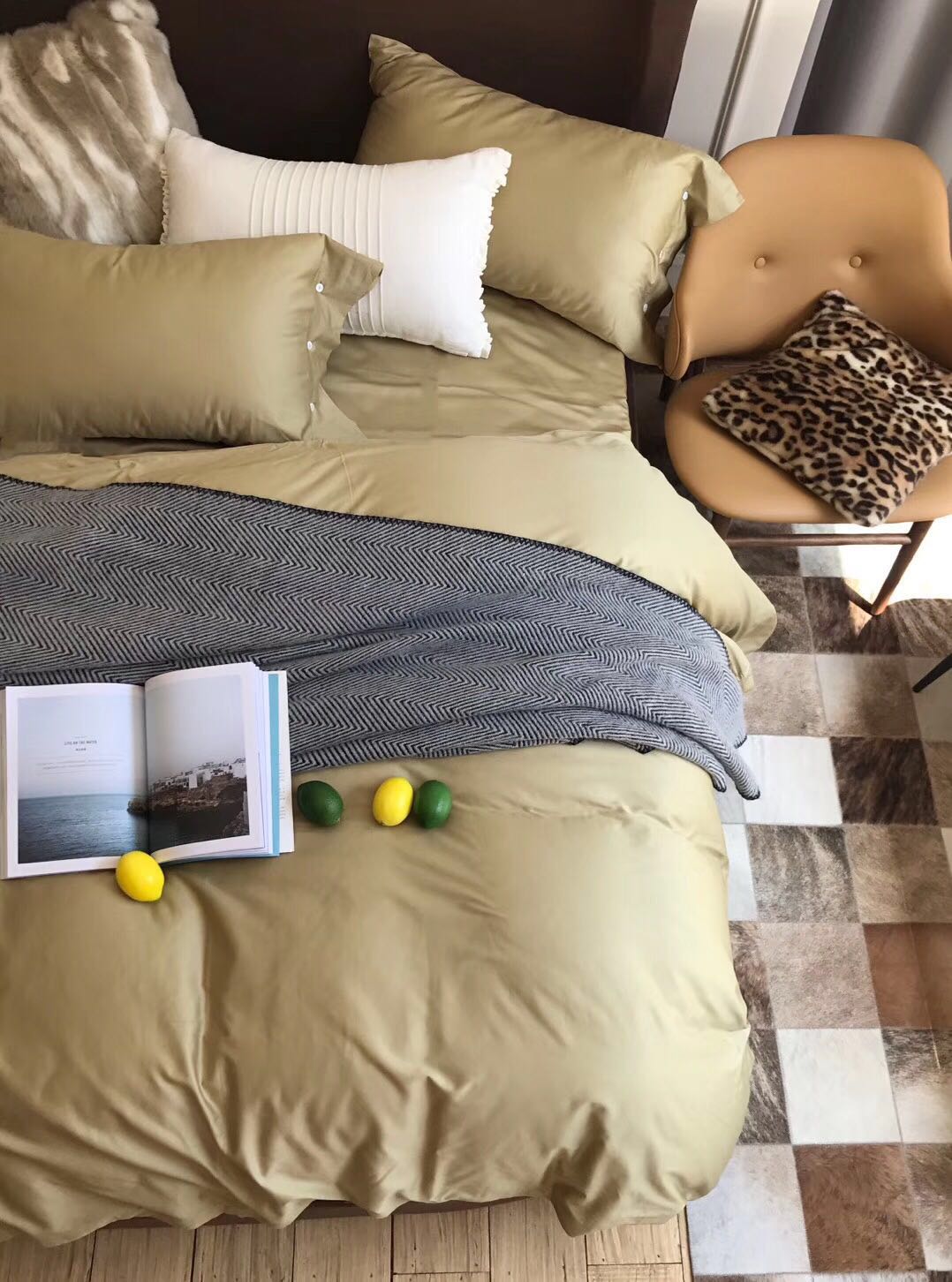 60S Xinjiang long-staple cotton solid Color Three-piece set, all-cotton simple solid color bed sheet set Three-piece set