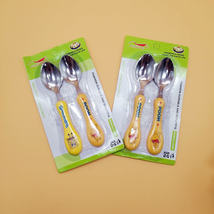 Jiajiale creative cartoon stainless steel spoons, cute plastic handle spoons, and children's anti-scald spoons are selling well Specification image