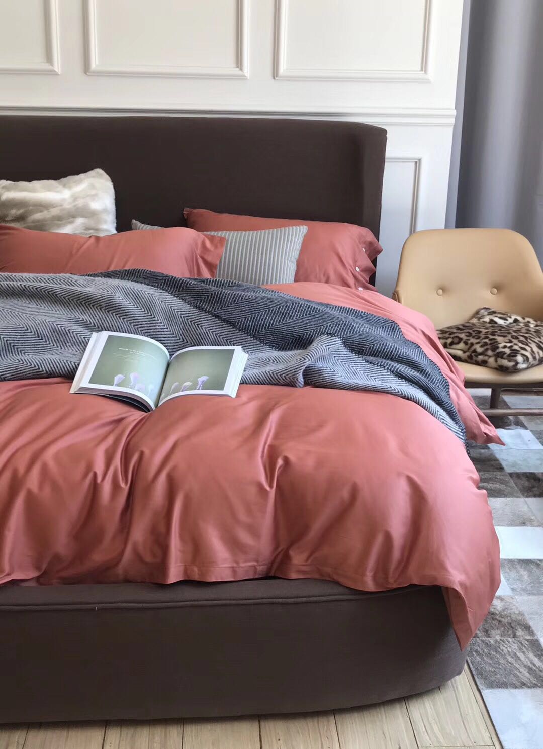 60S Xinjiang long-staple cotton solid color Four-piece set, all-cotton simple solid color bed four-piece set Specification image