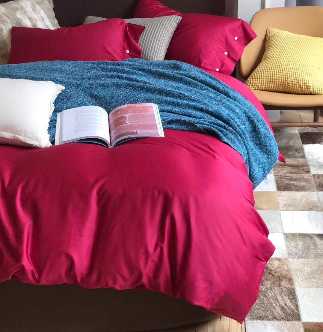 60S Xinjiang long-staple cotton solid Color Three-piece set, all-cotton simple solid color bed sheet set Three-piece set Specification image