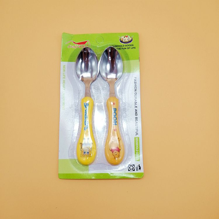 Jiajiale creative cartoon stainless steel spoons, cute plastic handle spoons, and children's anti-scald spoons are selling well details Picture