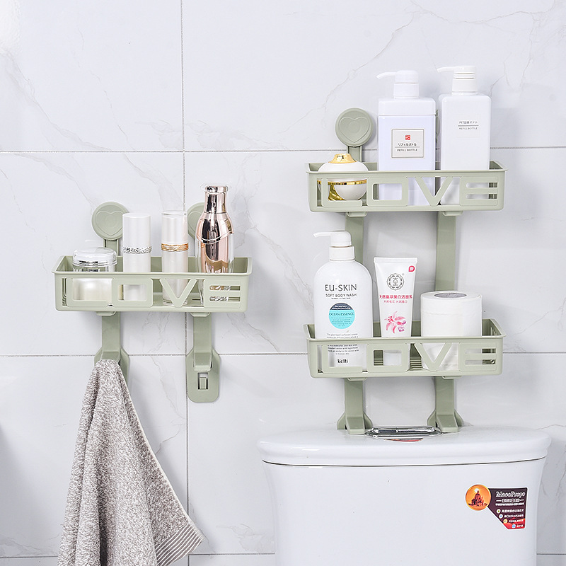 Wall-mounted bathroom double-layer toilet storage rack, plastic wall-absorbing storage rack, non-drilling bathroom and kitchen storage rack Specification image