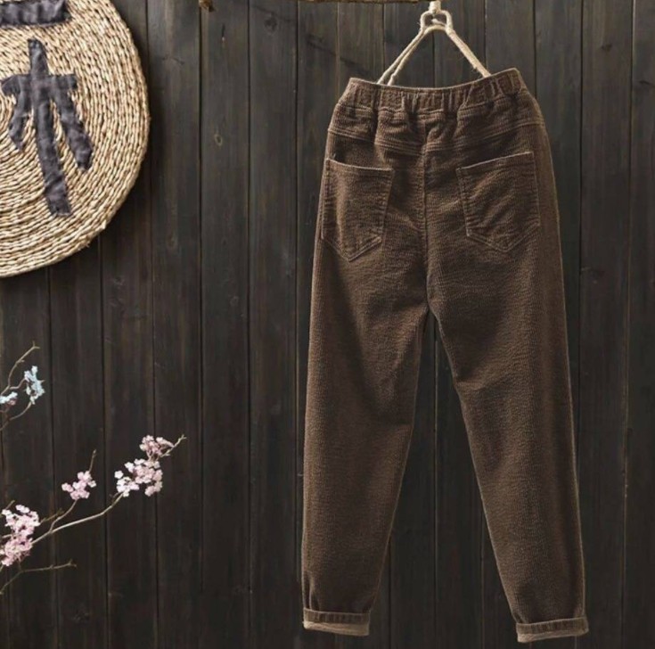 Fleece and thickened corduroy Harem pants, women's loose striped fleece pants, casual pants, radish pants details Picture