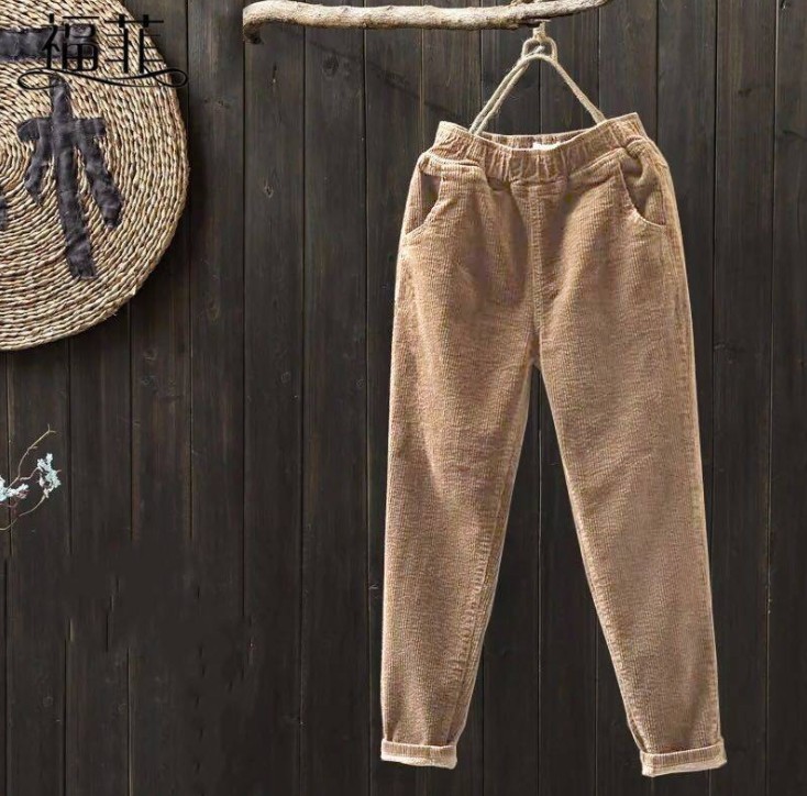Fleece and thickened corduroy Harem pants, women's loose striped fleece pants, casual pants, radish pants Application Scenario