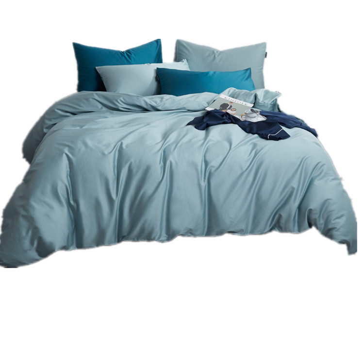 Solid color 60s long-staple cotton four-piece set, all-cotton solid color pure cotton brocade pillowcase, quilt cover, bed sheet and bed hat factory direct sales Item Picture